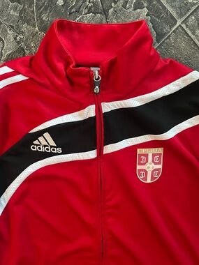 ADIDAS Red Serbia Creat Soccer Football ClimaCool Sporty Athletic Track Jacket